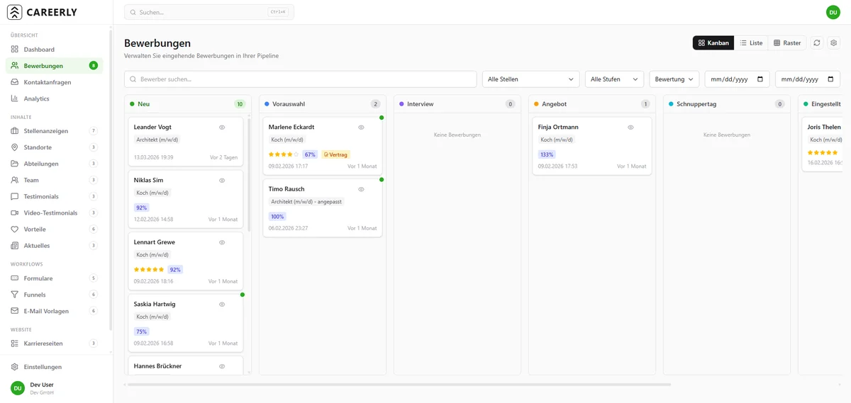 Careerly Bewerbermanagement — Screenshot