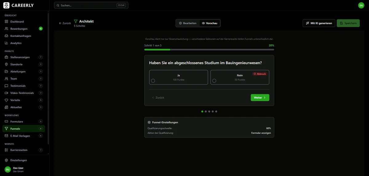 Careerly Formulare & Funnels — Screenshot