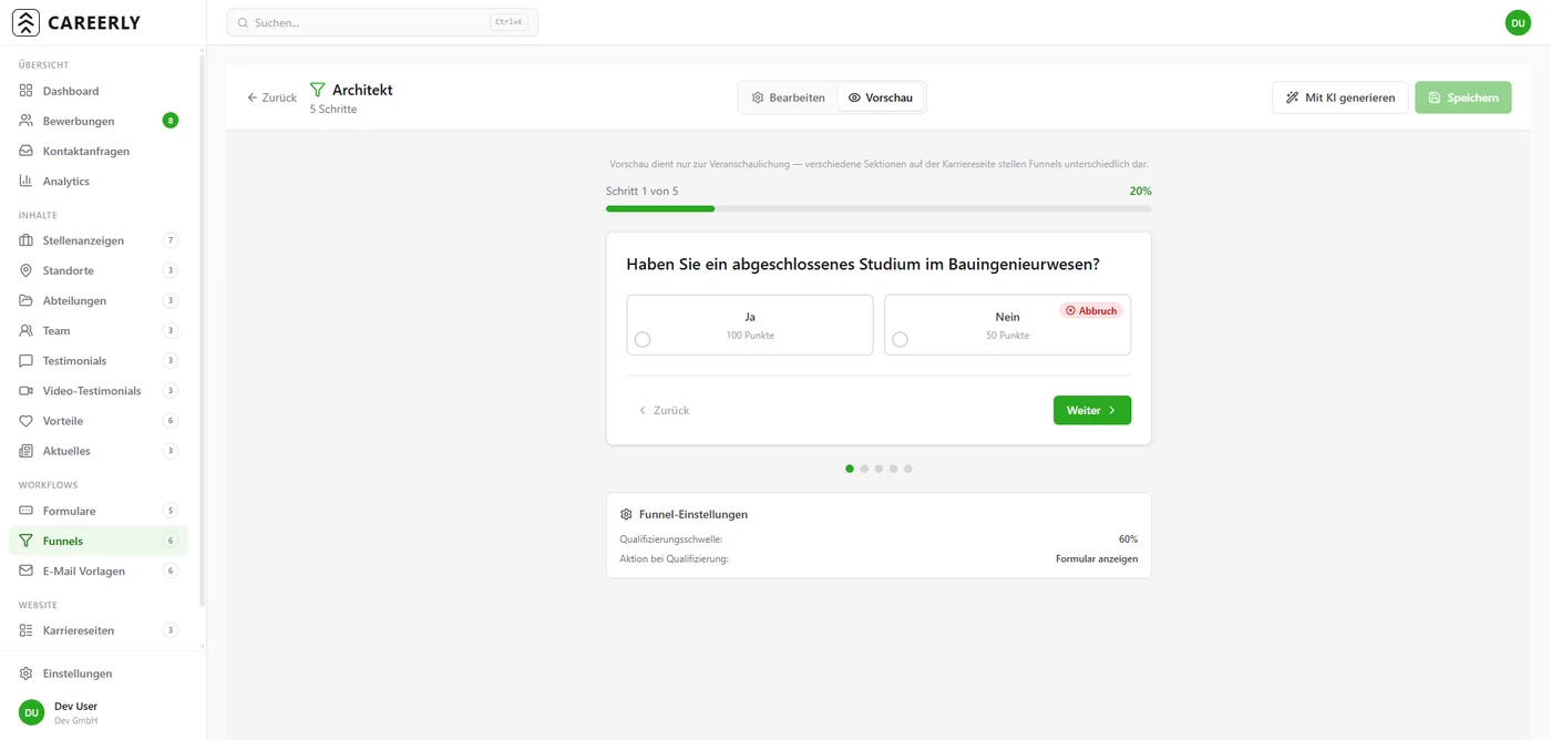 Careerly Formulare — Screenshot