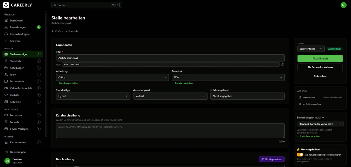 Careerly Stellenverwaltung — Screenshot