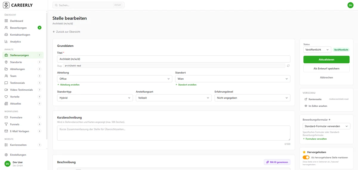 Careerly Stellenverwaltung — Screenshot